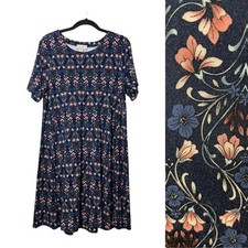 LOFT Floral Jersey A-line Dress Knee Length sz Small Modest Short Sleeve