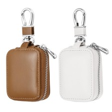 2Pcs Earbud Case PU Leather Headphone Storage Bag, White/Brown