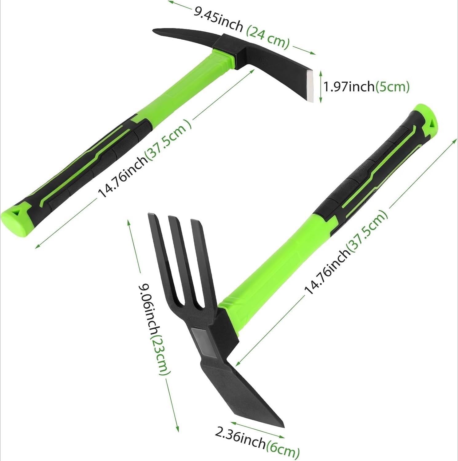 2pcs Pick Axes for Digging and Garden Hoe and Cultivator Hand Rake Garden Tool