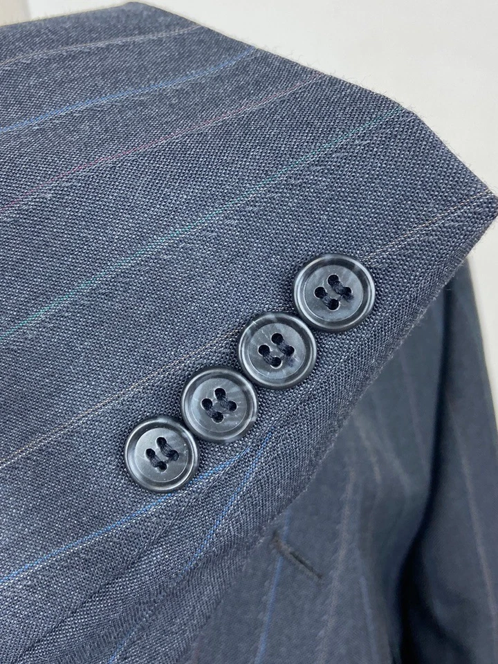 Traje De Colección Para Hombres 44XL Gris Rayas 100% Lana EE. UU. 2 Piezas Con Pantalones De Vestido 38x33 Foto 4 de 4