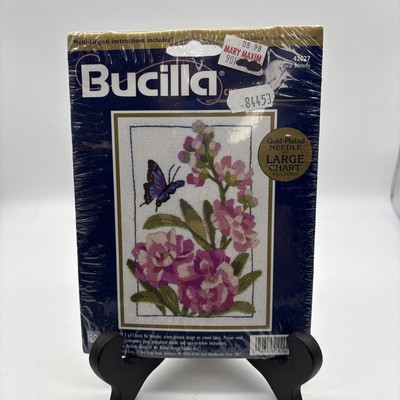 Vtg 1998 Bucilla Floral Butterfly #42027 Crewel Embroidery Kit 5x7 Barbara Baatz