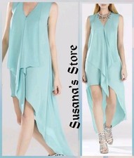 NWT BCBG MAXAZRIA SIZE M TARA AQUA CASCADE RUFFLE ASYMETRIC DRESS