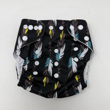 Black Feather Print Pocket Diaper Cloth Diapers One Size Adjustable Washable