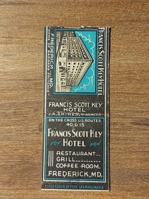 Vtg. Francis Scott Key Hotel, Frederick, Md. Bob Tailed Matchcover (H24)
