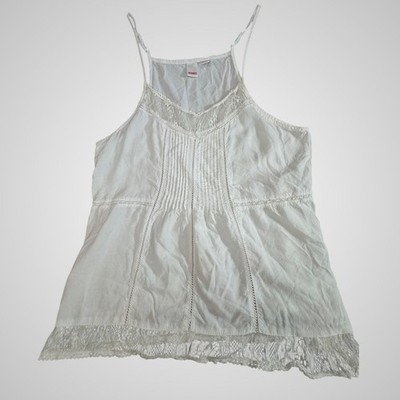 Bongo Womens White Lace Trim Pintuck Camisole Top XL Boho Adjustable Straps