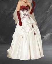 Ruched Satin Vintage Wedding Dress Dark Red With Ivory Sweetheart Long Bridal