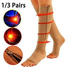 Women Men Open Toe Zipper Compression Socks 20-30mmHg Leg Calf Support Stockings