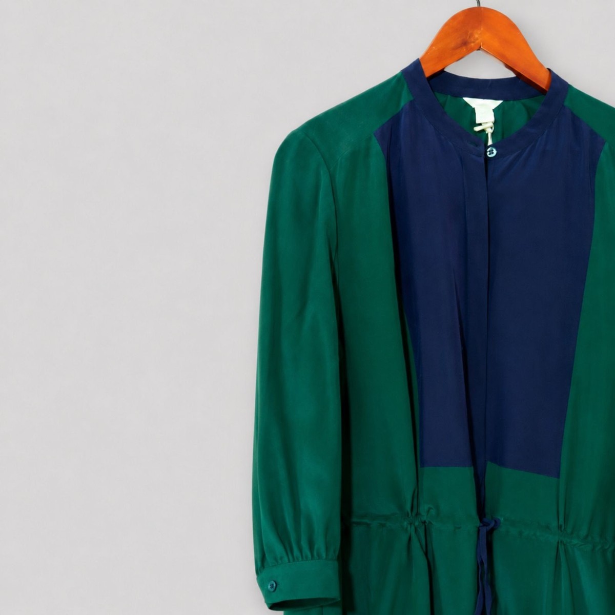 Fossil Rebecca Silk Shirt Dress Green Navy Colorblock Contemporary M NWT View 3