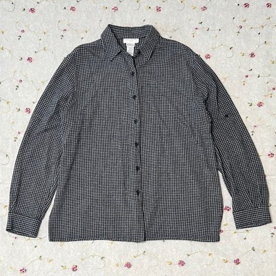 Vintage 90s Button Shirt Micro Check Black Jones New York Sport Petite Large