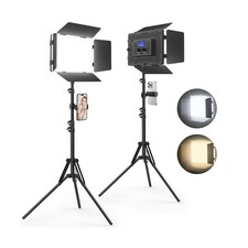 2 Pack Led Video Light Panel Lighting Kit with Barn Doors, 8000mAh Rechargeab...