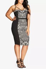 City Chic Bodycon Dress Size Small Ikat Print Cage Straps Cocktail Party Event