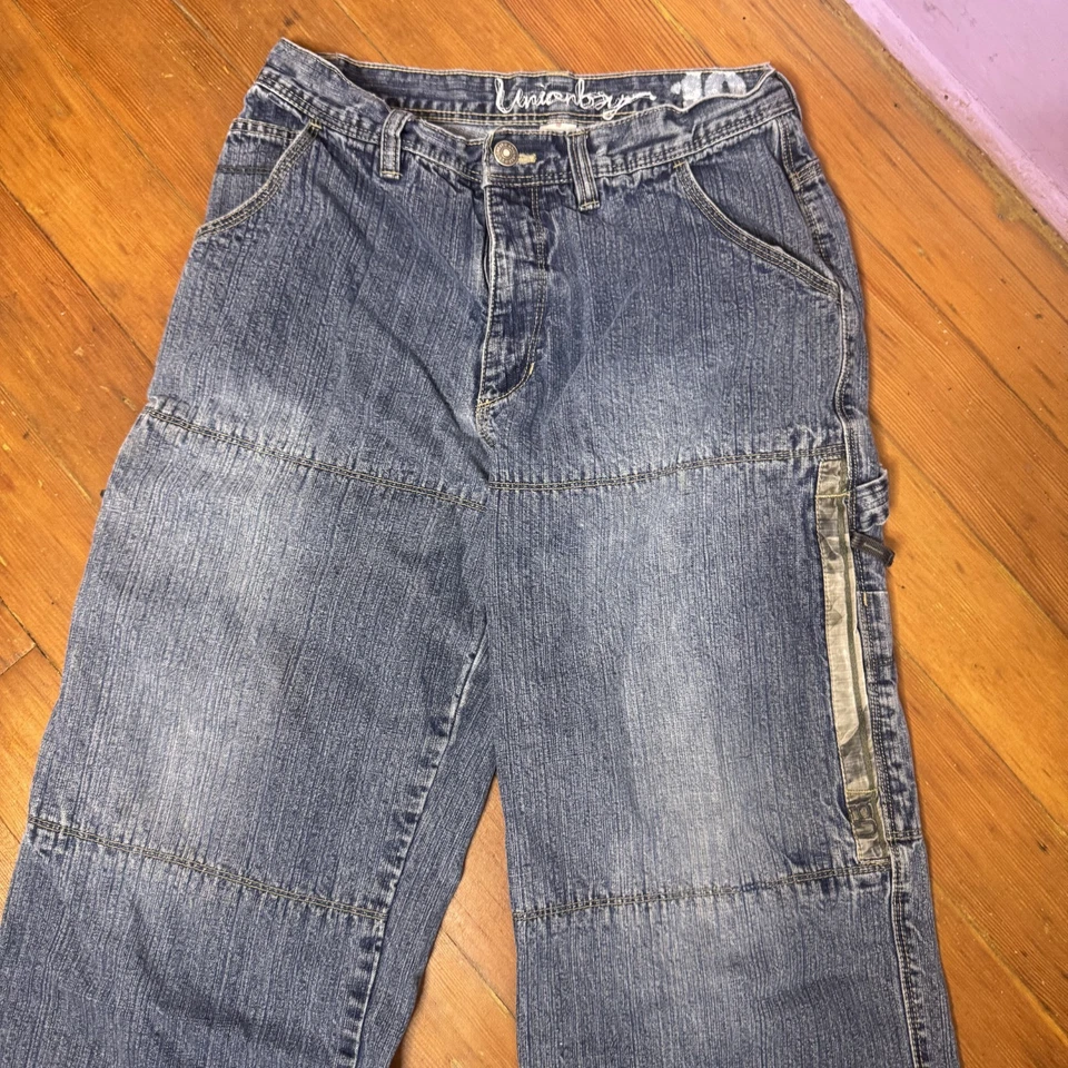 Винтажные мешковатые джинсы-карго 90-х джинсовая ткань гранж широкие штанины универсальные конькобежцы РЕДКИЕ s/xs - Изображение 3 из 4