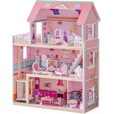 ROBUD Wooden Dollhouse, Doll House Playset with 24-pcs Exquisite Accessories,...
