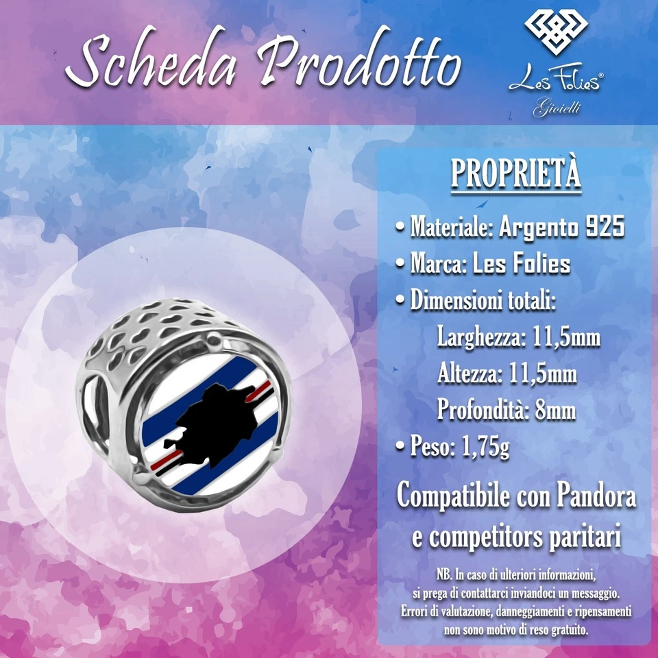 Charm Sampdoria Squadra Calcio in argento 925 - Les Folies - Immagine 4 di 4