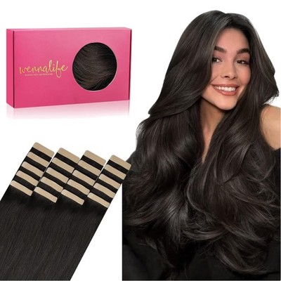 Tape-In Real Hair Extensions, 20 Pieces, 50 g, 35 cm, Dark Brown, Remy, Invis...