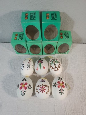 6 Vintage Chinese Real Egg Shell Ornament Hand Painted Floral Design Box 