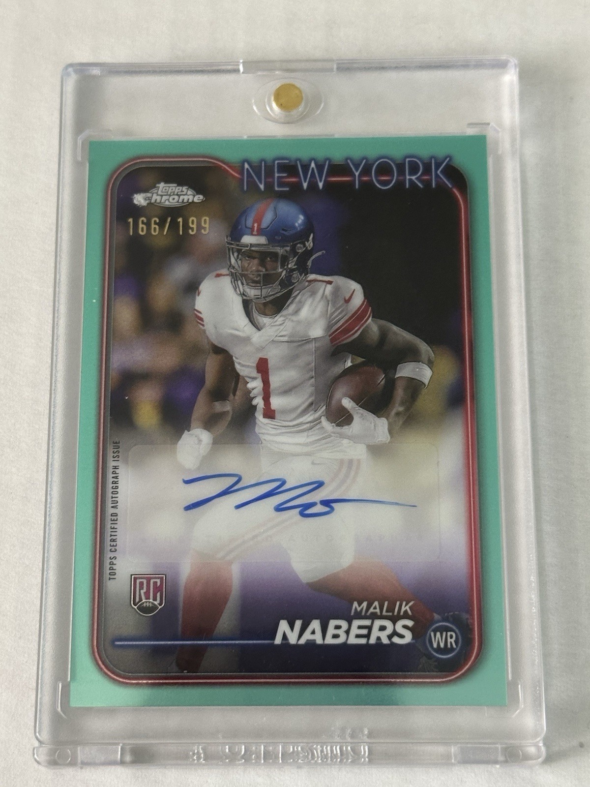 2024 Topps Chrome Malik Nabers Rookie Auto Variation Aqua Ref #166/199 Mint