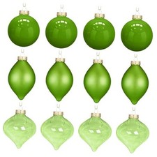 12 Pcs Glass Christmas Ball Ornaments Set 3.15" Hanging Lime Green
