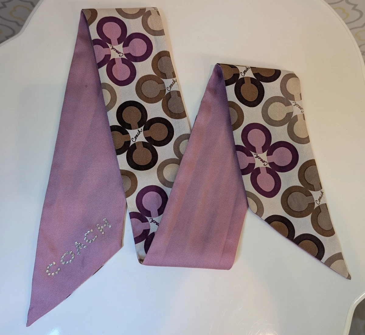 Coach Multicolor Silk Scarf Tie with Purple Trim Coach Silk Scarves & Wraps Purple for Women for sale | eBay main image 2