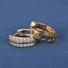 2Ct Round Cut Lab Created Diamond Huggie Hoop Earrings 14k Yellow Gold Plated