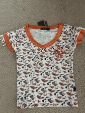 Linda camiseta italiana Sarah Chole blanca y naranja talla S