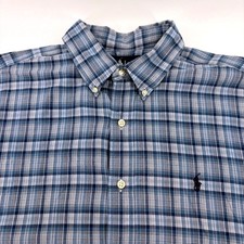 Ralph Lauren Mens XL Classic Fit Short Sleeve Plaid Button Down Shirt Blue White
