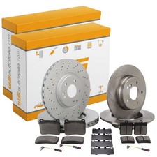 Bremsscheiben + Bel&auml;ge + Sensor f&uuml;r MERCEDES W203 S203 ab 05.2004 vorne + hinten