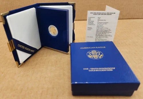 1990 P American Eagle One Tenth Ounce Five Dollar Gold Bullion Coin w/ OGP