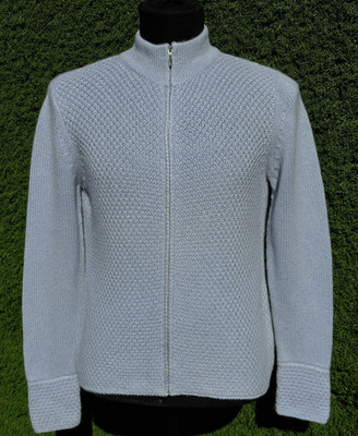 Brunello Cucinelli 100% Cashmere Full Zip Cardigan Women Size 56 L XL Light Blue