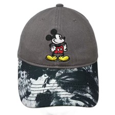 Disney Baseball Cap Gray Black Mickey Mouse Hat OS Slideback Tie Dye Visor Print