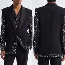 Star Shape Men Suits Pearls Regular Fit Wedding Tuxedos Peak Lapel Beading Groom