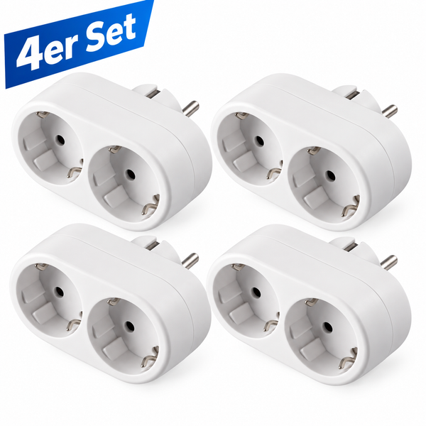 4X Doppelstecker Mehrfachstecker 2-Fach Steckdosenadapter Schuko Horizontal Set-image