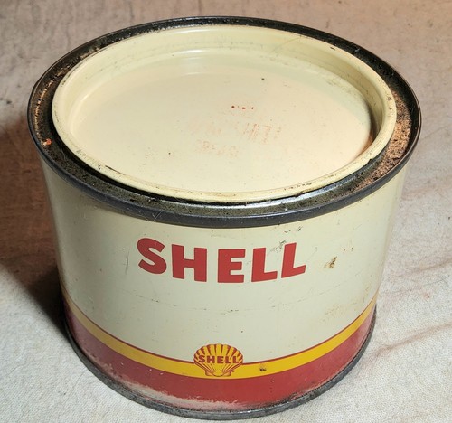 1950s ERA NEW OLD STOCK SHELL OIL BRAND FULL 1 LB GREASE LITHOGRAPHED STEEL CAN - Picture 2 of 14