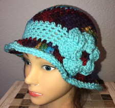 Turquoise Blues WINTER SPRING Fall CLOCHE CAP FLAPPER HAT HAND CROCHET new