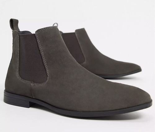 Genuine Suede Chelsea Boots, Grey 