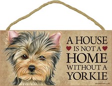 Yorkie Wood Dog Sign Wall Plaque 5 x 10 Puppy Cut  Bonus Coaster