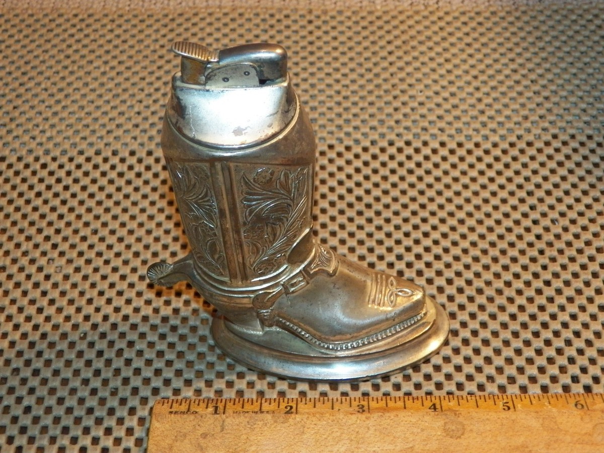 Vintage EVANS Silver-Plated Cast Metal Cowboy Boot Table Lighter  display picture 1
