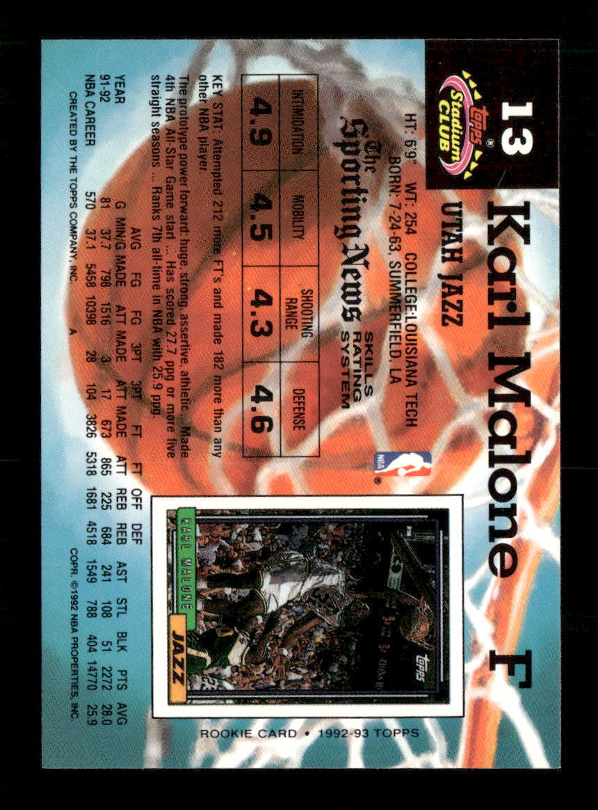 Karl Malone 1992-93 Stadium Club #13 Utah Jazz NBA | eBay