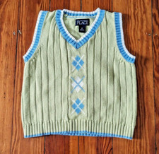 Children's Place Boy Toddler size 4T Light-Green-Yellow knit sweater vest argyle
