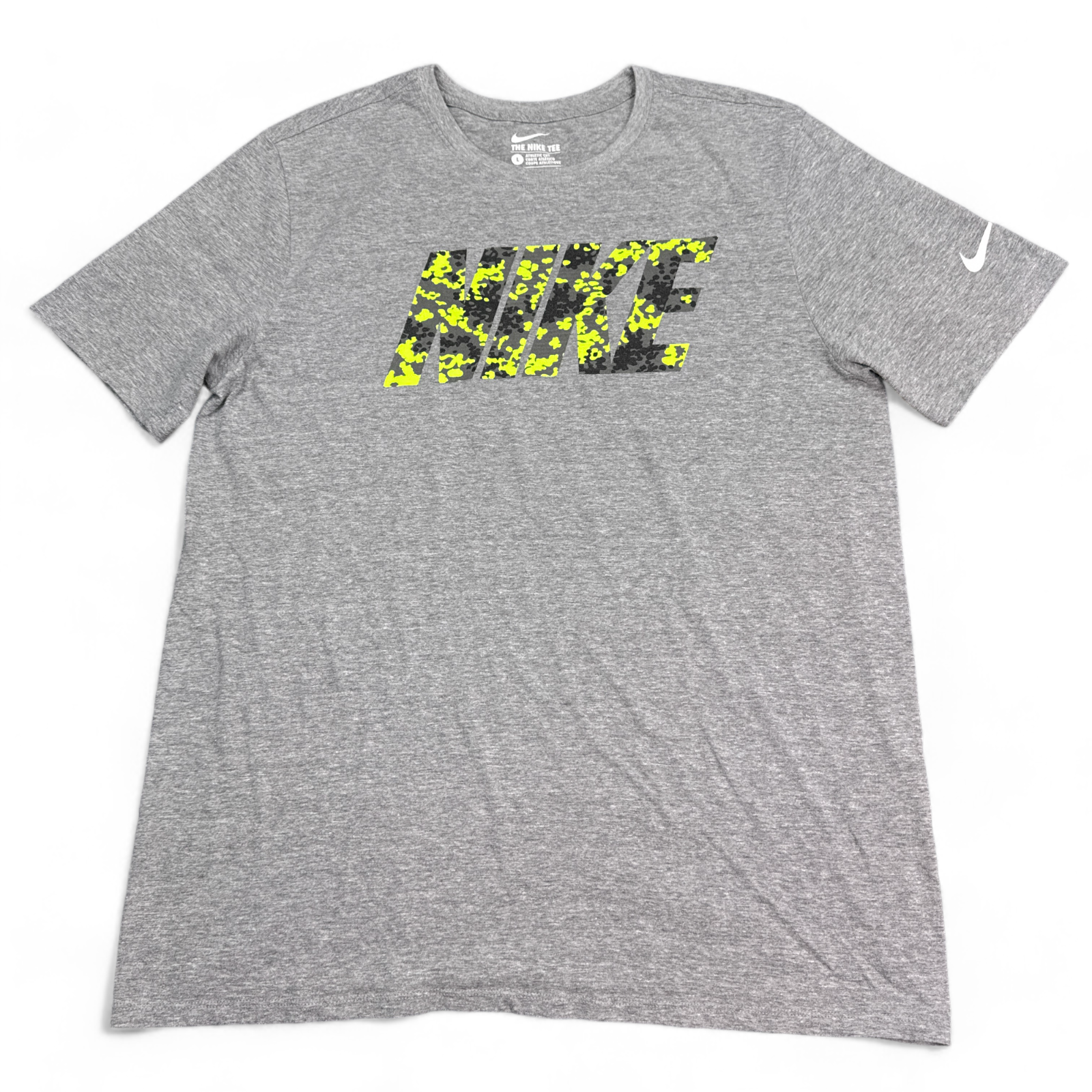 Nike Mens Gray Crew Neck Tee Large Green Logo Sportswear Essential