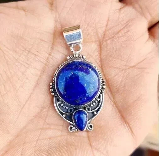 Pingente de aniversário de prata esterlina 925 feito à mão anel de pedra preciosa lápis-lazúli SD62 - Imagem 3 de 3