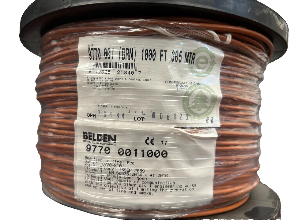 Belden 9770 001 3-Cond Shielded Audio Sound & Control Cable 22awg 1000FT BRN #95 - Image 2 of 2