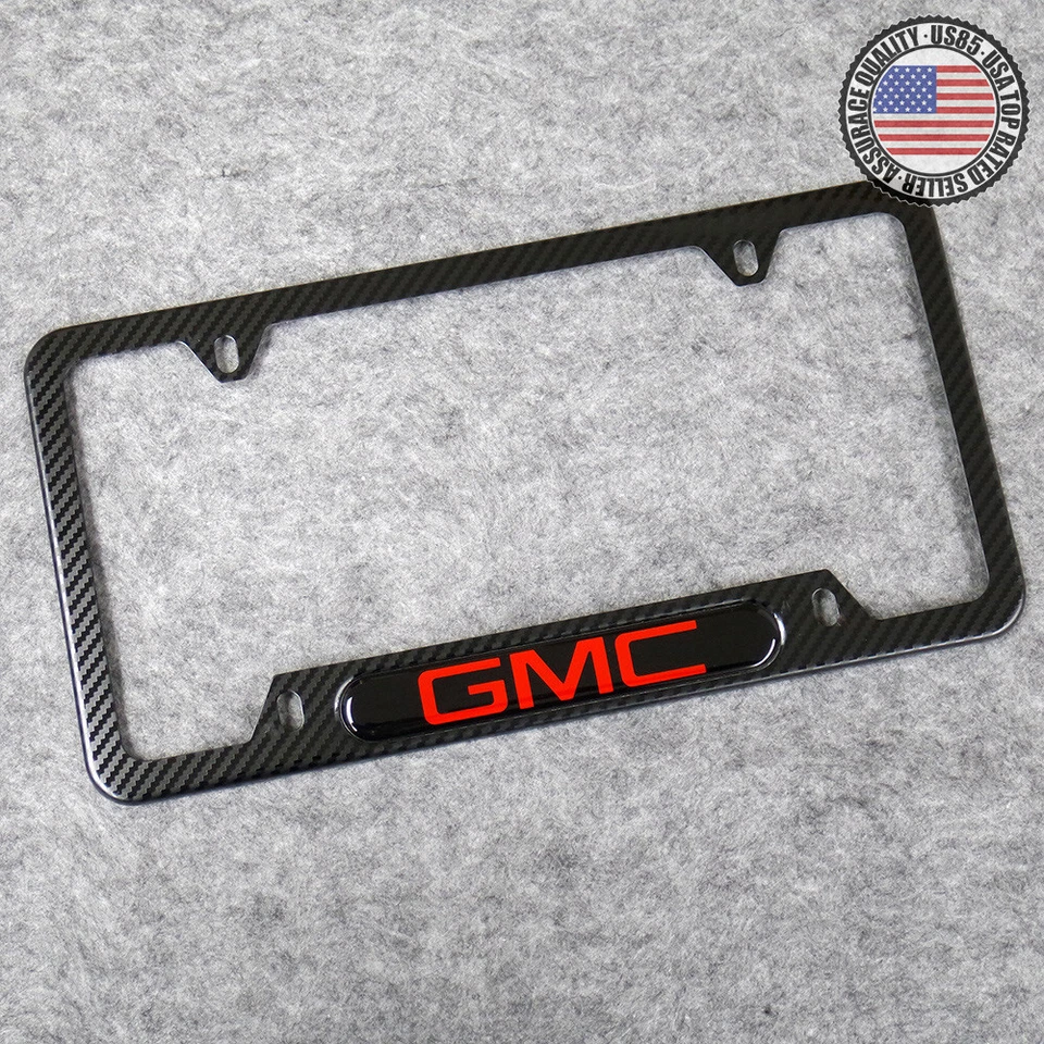 Soporte de cubierta de marco de matrícula con textura de fibra de carbono delantero o trasero para GMC regalo Foto 2 de 4