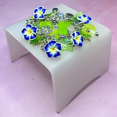 Loaded Mid-Royal Blue Polymer Clay Flower Bettelarmband Handarbeit Unikat