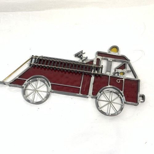 Camion dei pompieri artigianale VETRO COLORATO ornamento rosso prendisole tema pompiere 7,25 - Foto 6 di 7