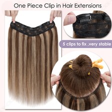 V Shape One Piece THICK Clip in Real Remy Human Hair Extensions U Weft Highlight