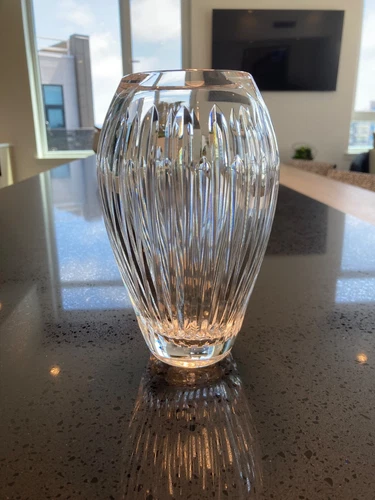 VINTAGE WATERFORD CARINA PATTERN LARGE 7” LEAD  ETCHED CRYSTAL VASE RETIRED