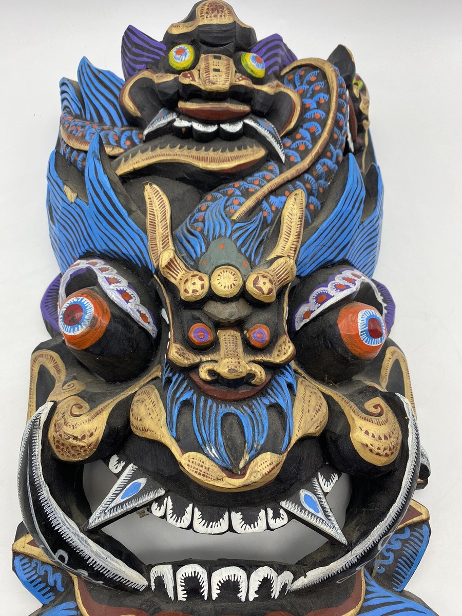 Chinese Folk Art 3D Nuo Demon Mask Wood Carved Hand Painted. | eBay