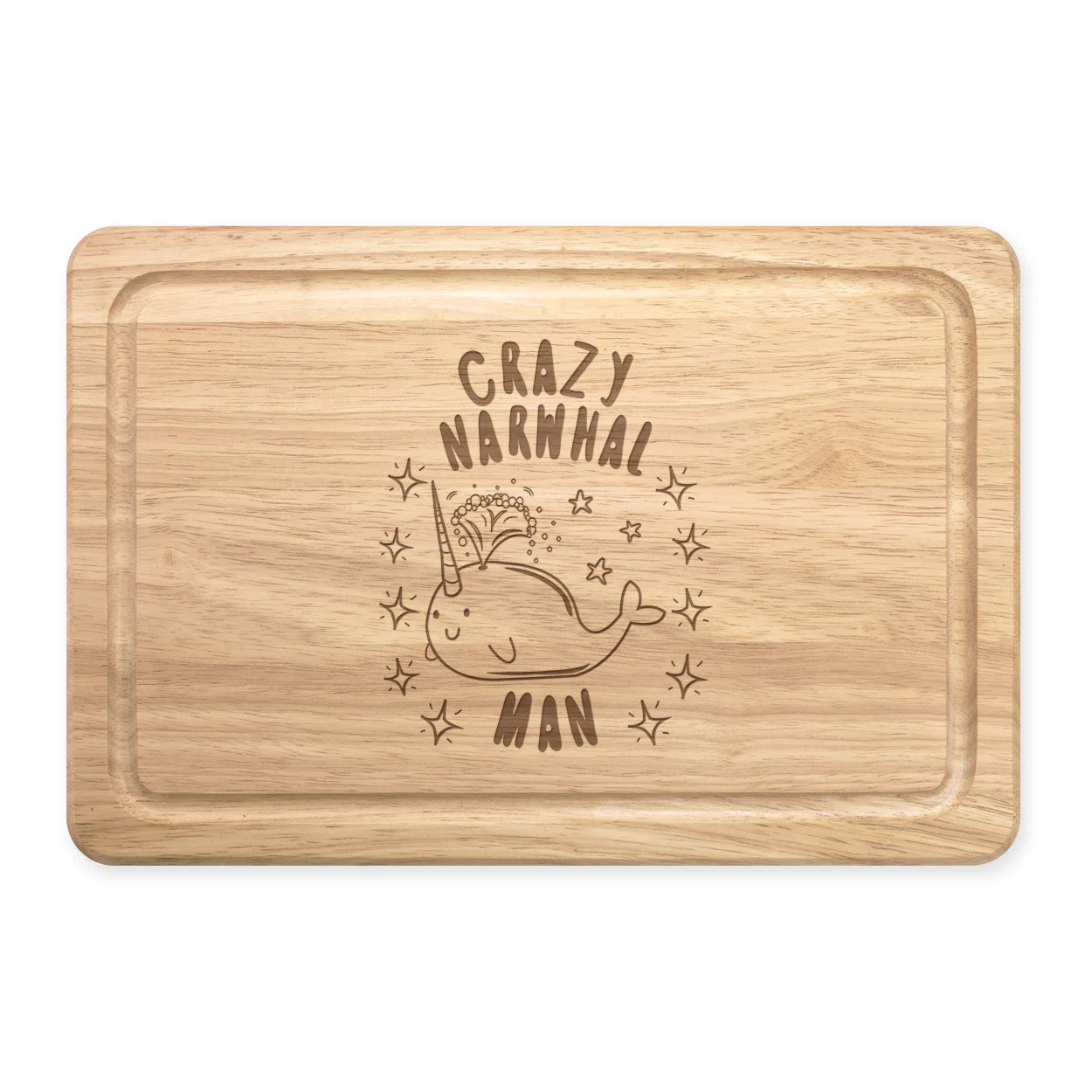 Crazy Narwhal Man Stars Rectangular Wooden Chopping Board - Unicorn Funny