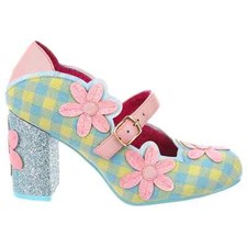 Irregular Choice Daisy Dancer Heels MaryJane Shoe Gingham blue pink flowers